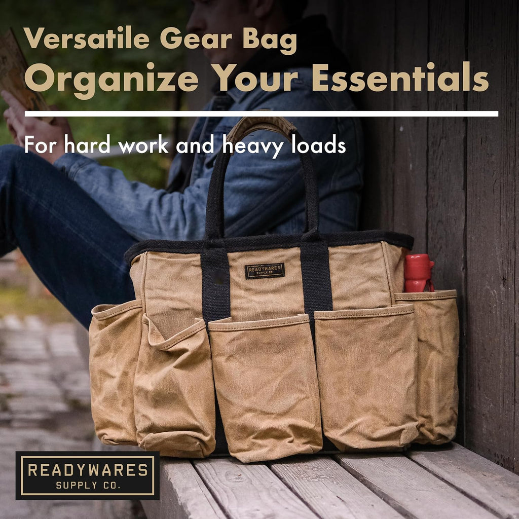 Readywares Supply Bag | 14" Waxed Canvas Gardening Tool Tote with Pockets