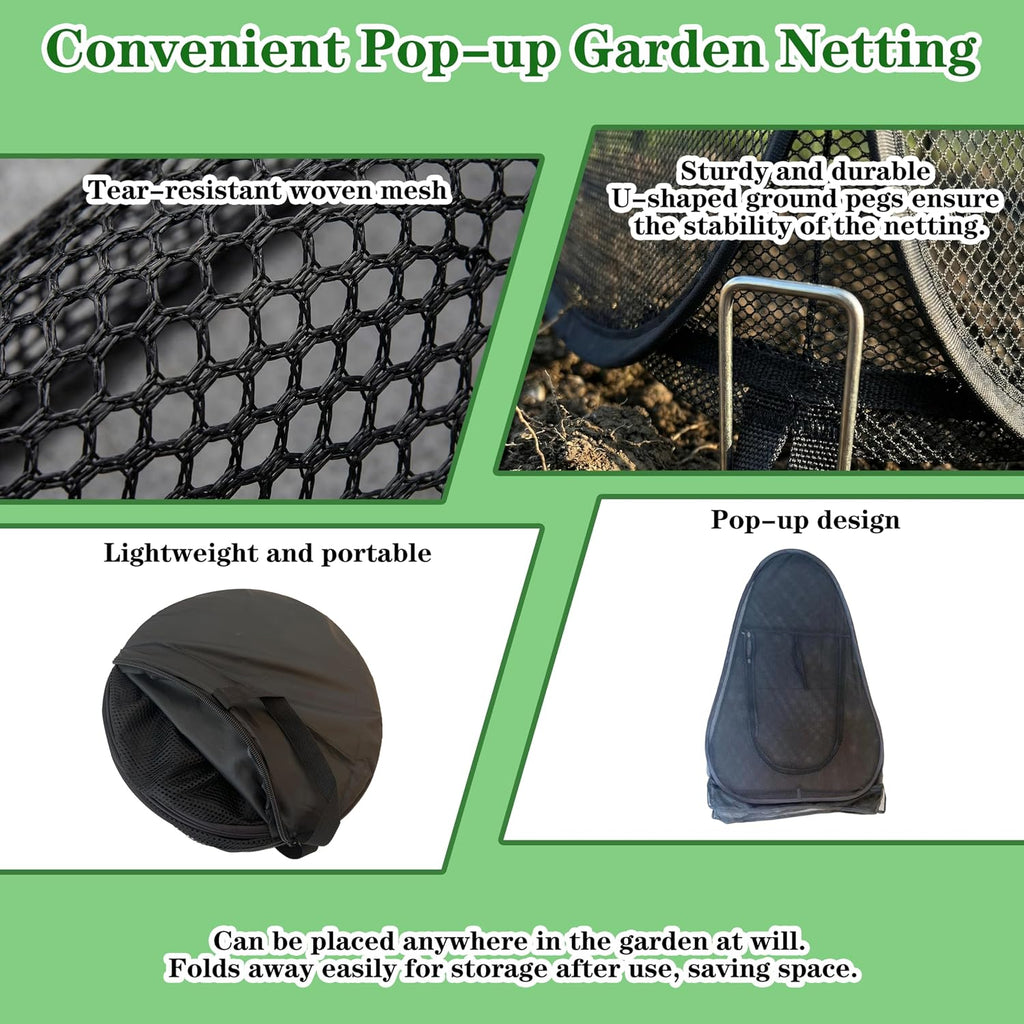 2PCS Pop-Up Garden Netting Protector with 2 Storage Bags & 16 U-Shaped Nails, 28"x28"x32" Plant Shade Tent， Mesh Plant