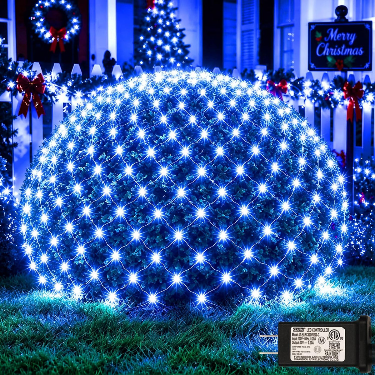 360LED Net Lights, 21ft x 5ft Connectable Christmas Mesh Lights with Timer & 8 Lighting Modes, Waterproof Outdoor Bush String Light for Halloween Xmas Tree Holiday Party Garden Hedge Patio - Blue