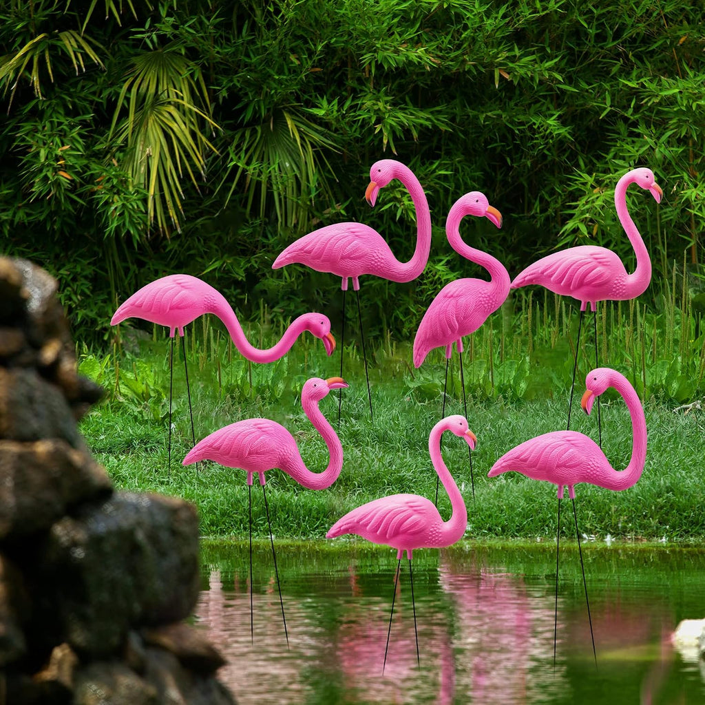 JOYIN 10 Pack Small Yard Flamingos Ornament Stakes, Mini Pink Flamingo Yard Decorations, Mini Lawn Plastic Flamingo