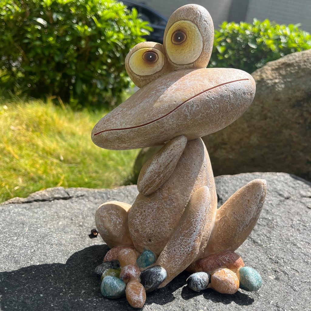 Funny Frog Garden Statue Outdoor Dec Cute Resin Animal Figurine Weatherproof for Yard Lawn Patio Garden Bed Pathway