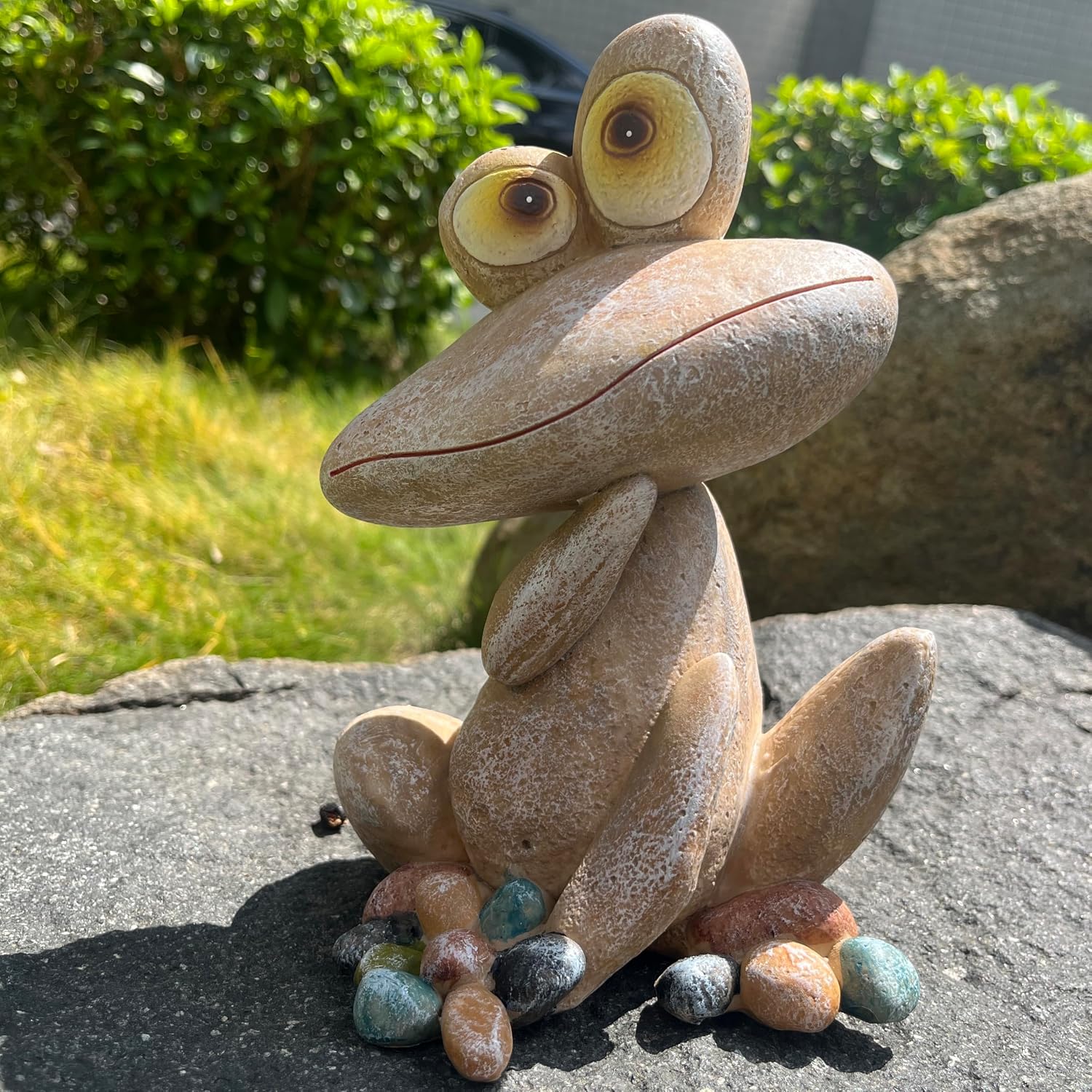 Funny Frog Garden Statue Outdoor Dec Cute Resin Animal Figurine Weatherproof for Yard Lawn Patio Garden Bed Pathway