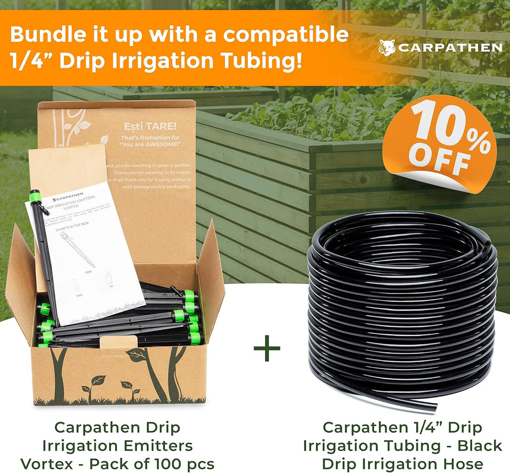 1/4" Drip Irrigation Emitters Vortex Sprinkler Parts, 100 pcs | For Drip Irrigation System Kit, 360 deg Adjustable Fan