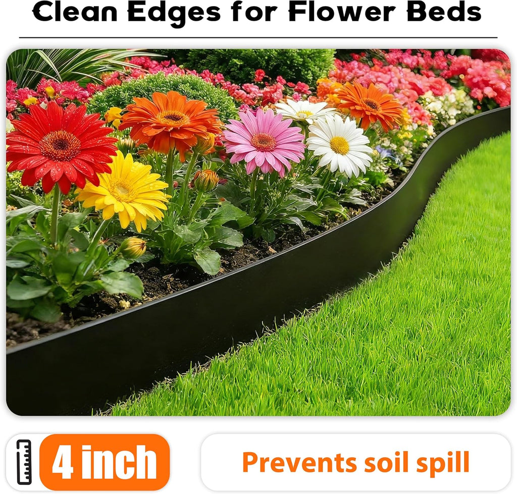4 inch Tall Landscape Edging Kit 80FT Garden Edging with 150 Spikes for Lawn Edging and Flower Beds (Black, 80FT)
