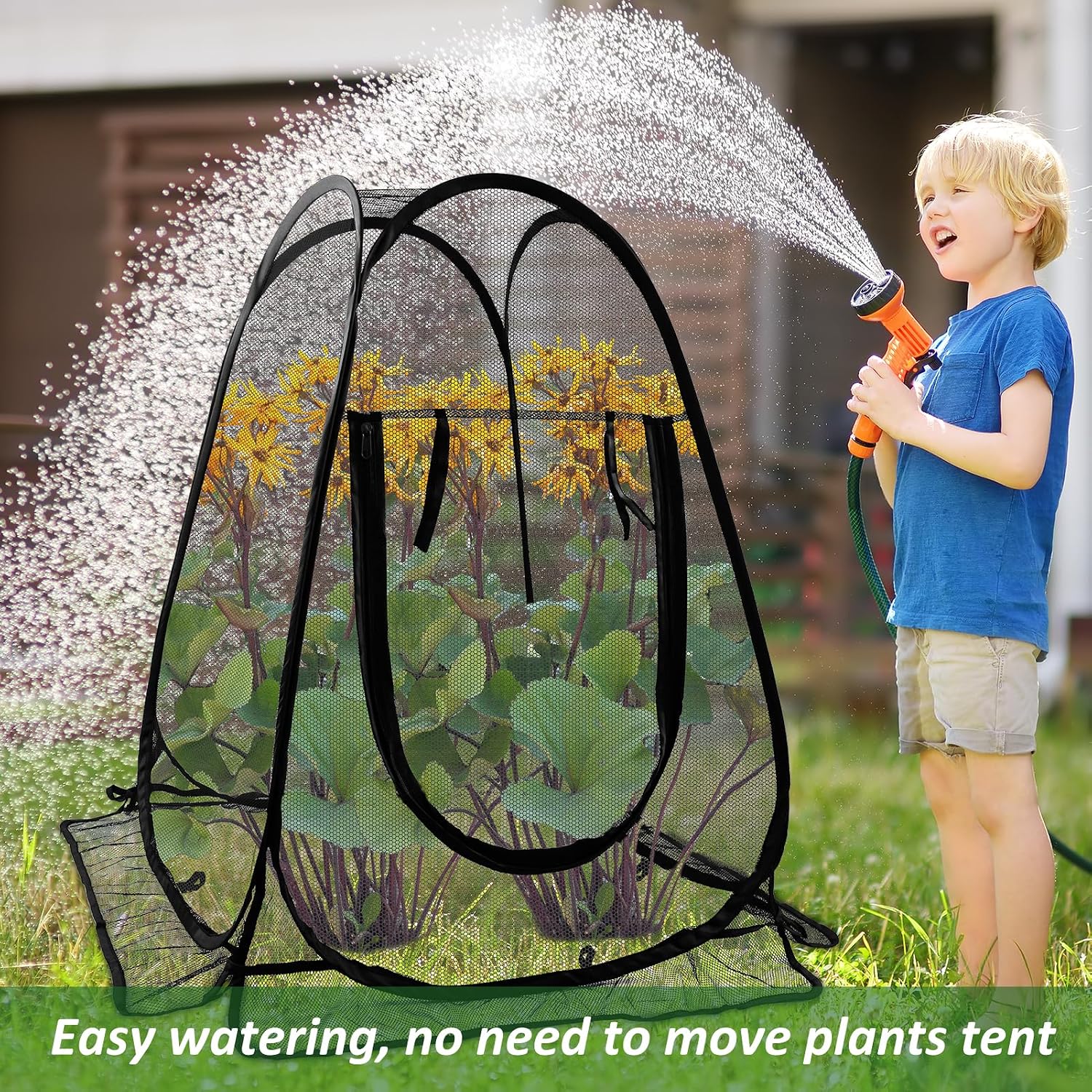 Pop Up Mesh Plant Protectors from Animals,Large Plant Netting Guard Cover with 8 Stake Crop Cage Fine Mesh Plant Tents