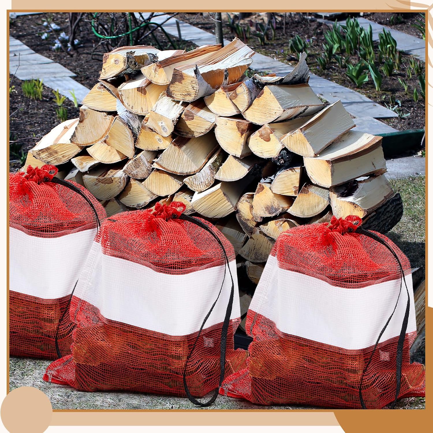 60 Pcs Onion Bags Reusable Mesh Produce Storage with Drawstring Firewood Bags Onion Potato Storage Sacks for Garden