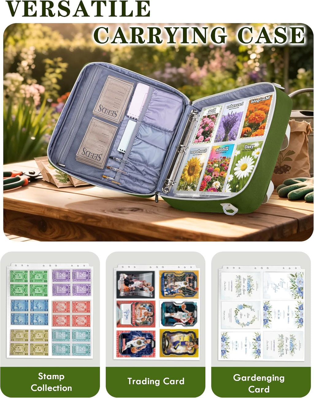 Seed Storage Organizer Binder, Seed Packet Organizer Bag, Green | 20 Paper Seed Envelopes, 25 Pack of Sheet Protectors