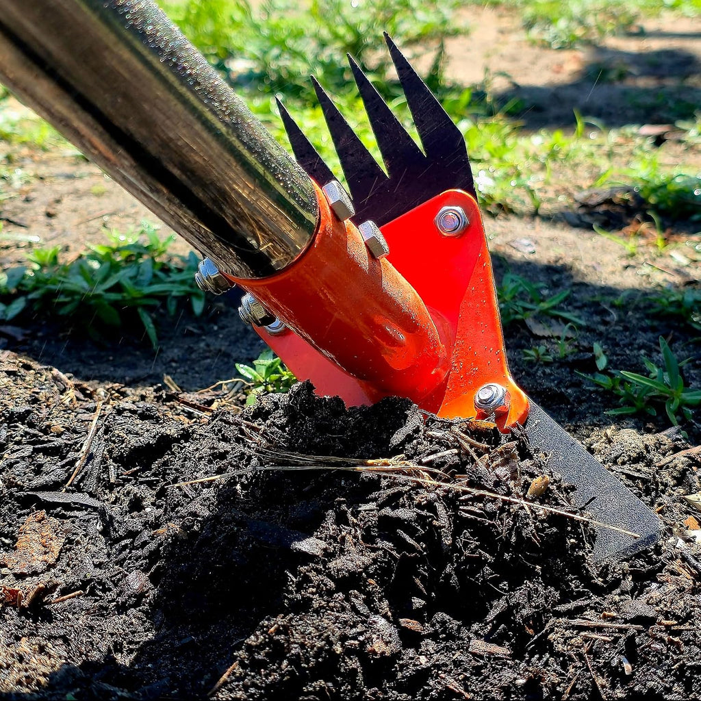2-in-1 Garden Hoe and Weed Puller Rake 60 Inch Spring Steel Head | Adjustable Long Handle Weeding Tool Heavy Duty Sand