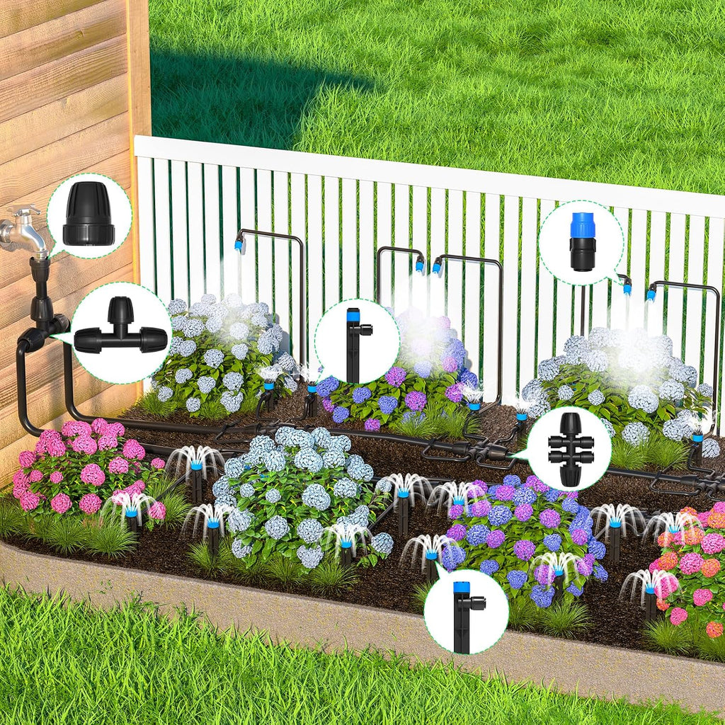 MIXC 230FT Quick-Connect Drip Irrigation System Kit, Automatic Garden Watering System with 1/4" & 1/2" Fast-Lock Tubing
