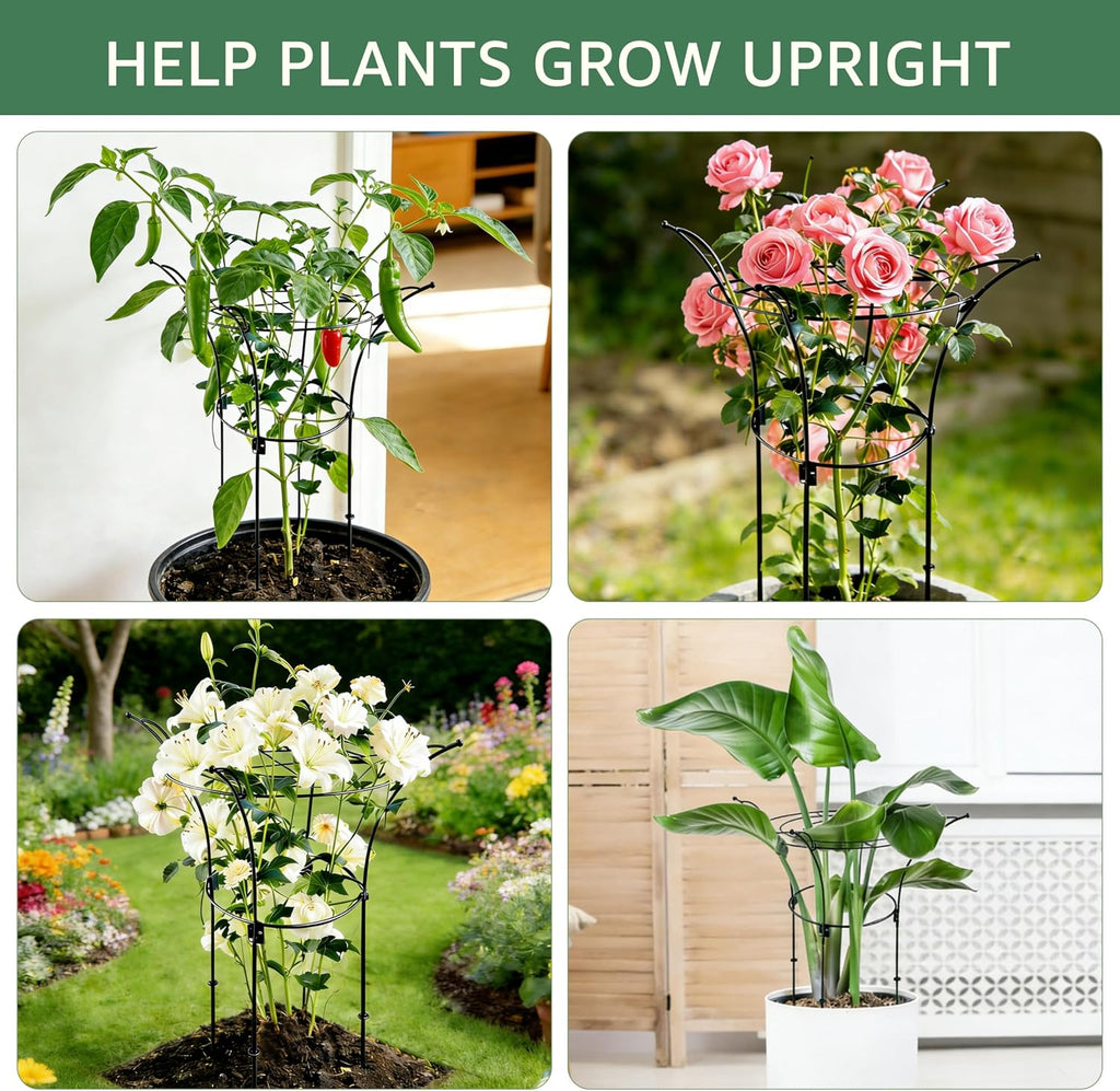 Fayoo 2 Pack Peony Cages and Supports with Twist Ties, 23.2" H X 13" D Heavy Duty Metal Plant Support Rings, Outdoor