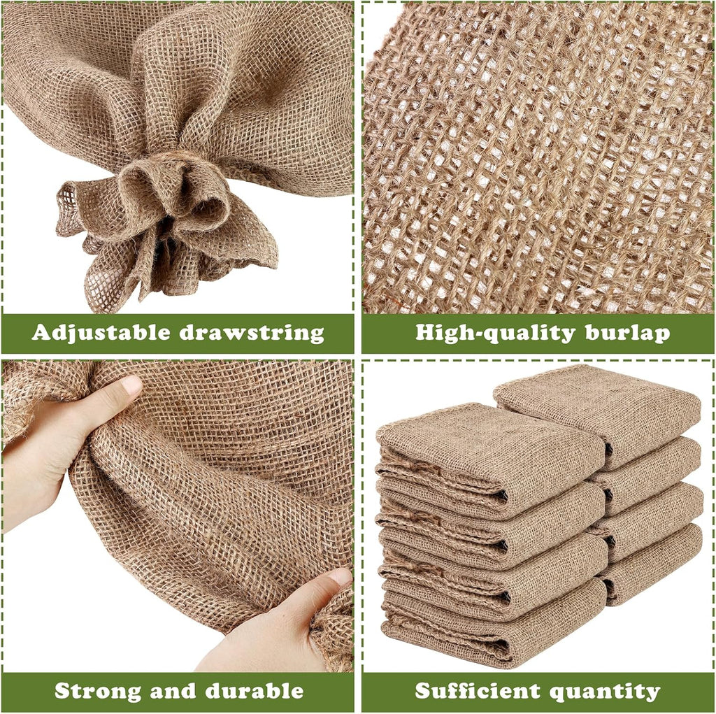 Hahood 8 Packs Winter Burlap Plant Covers Bags 23.6 x 39.4 Inch Large Burlap Sack Plant Blanket with Drawstring