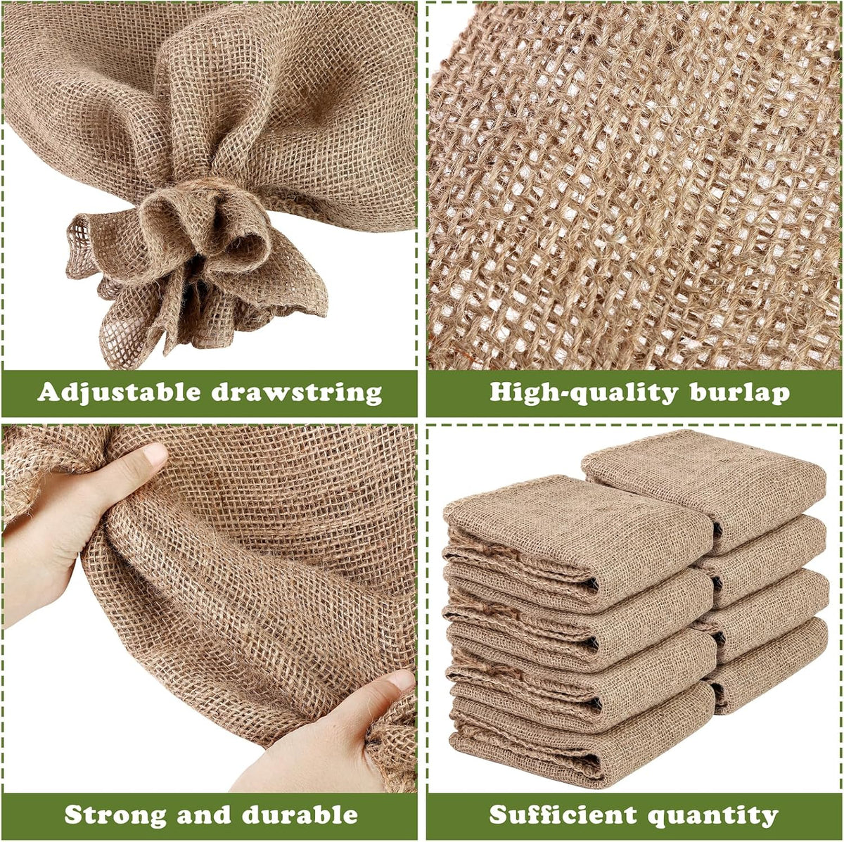 Hahood 8 Packs Winter Burlap Plant Covers Bags 23.6 x 39.4 Inch Large Burlap Sack Plant Blanket with Drawstring