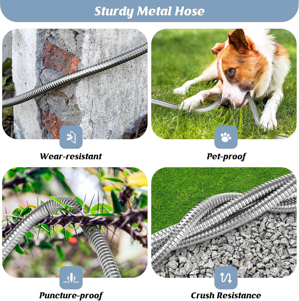 Metal Garden Hose 50FT with 10-Function Nozzle, No-Kink Water Hose | Metal Hoses with Leak-proof Connectors