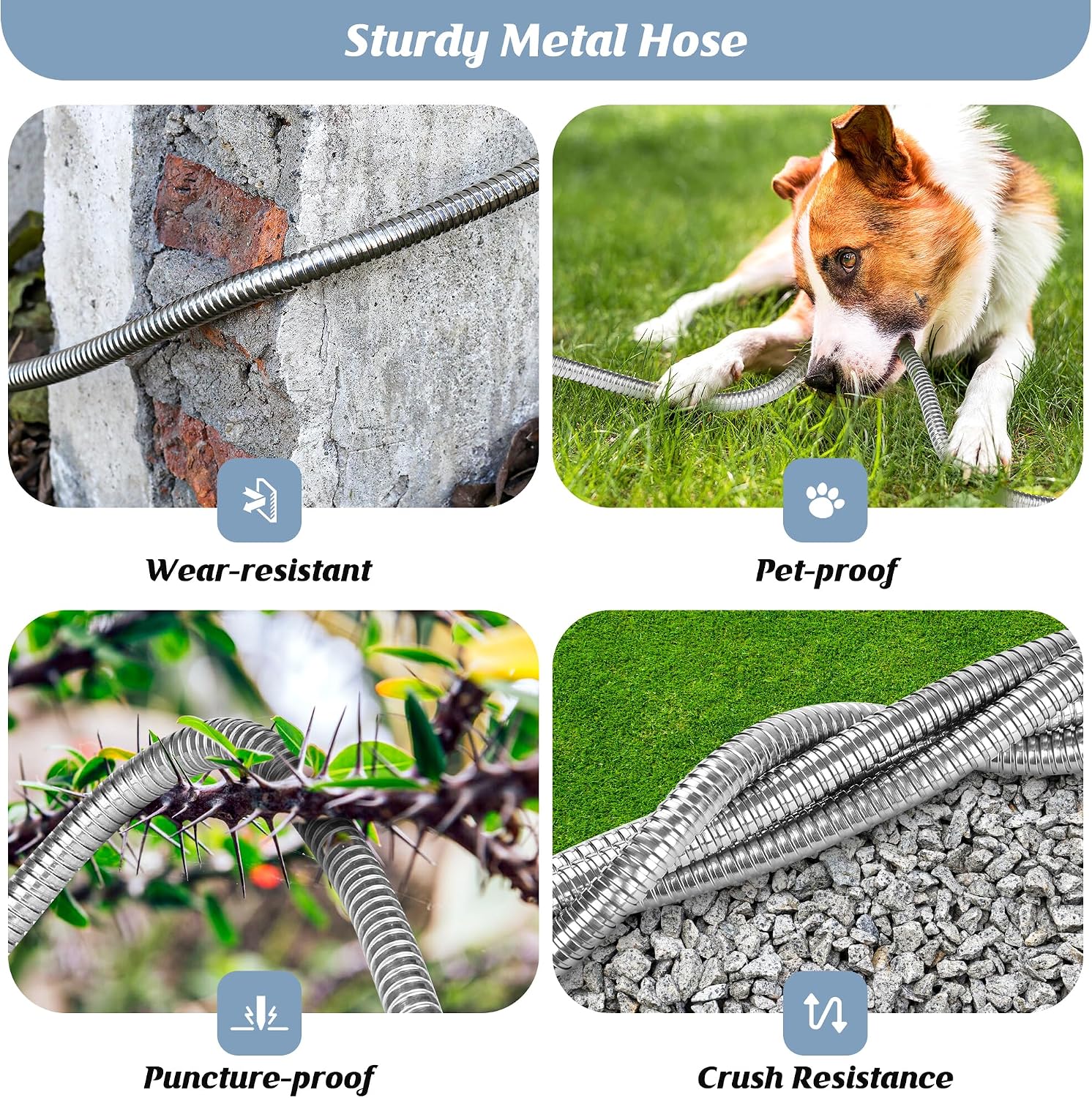 Metal Garden Hose 50FT with 10-Function Nozzle, No-Kink Water Hose | Metal Hoses with Leak-proof Connectors