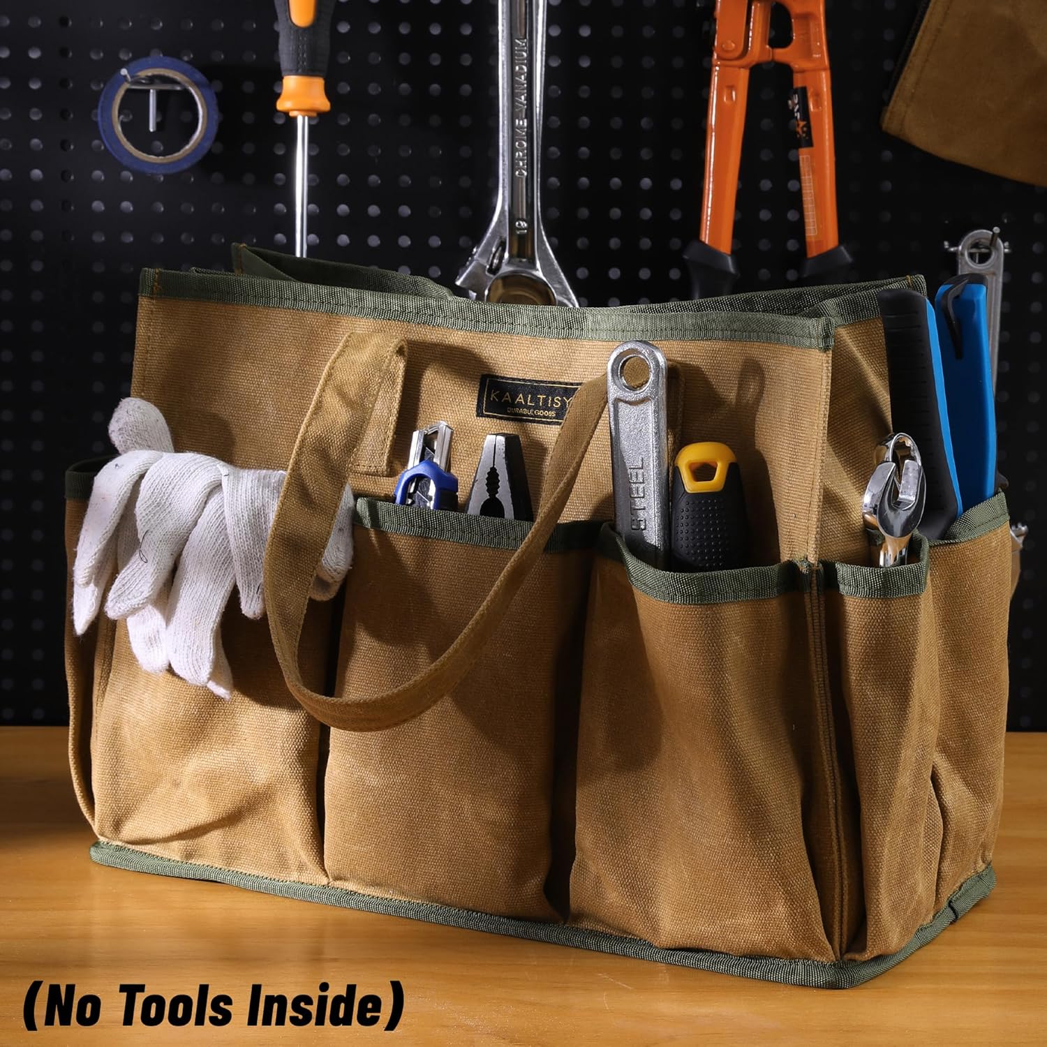 16OZ Waxed Canvas Tool Tote Bag | Large-Capacity Tool Storage Tote with 10 External Pockets | Multi-Purpose Garden Tool