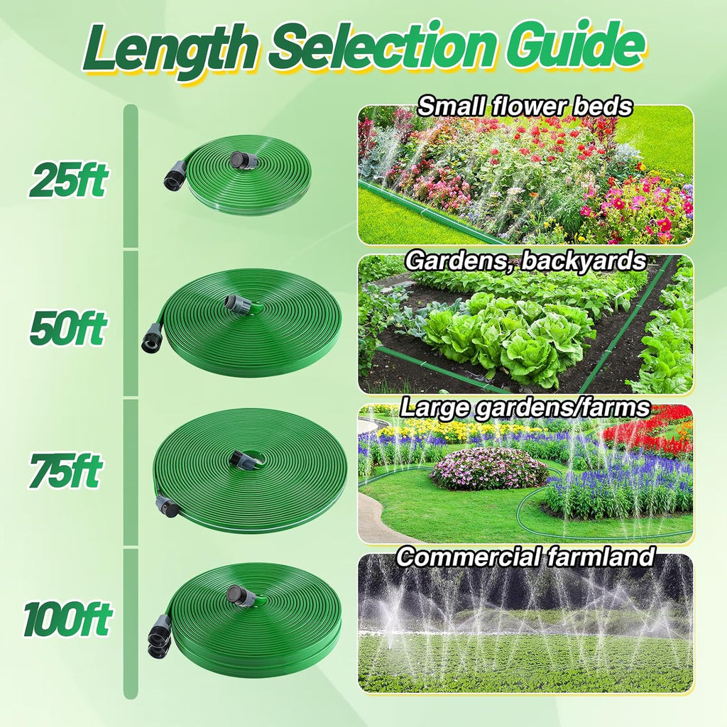75ft Sprinkler Soaker Hose | Kink-free, Save Water, Flexible, Heavy Duty Three Tube Flat Watering Hose for Garden Yard