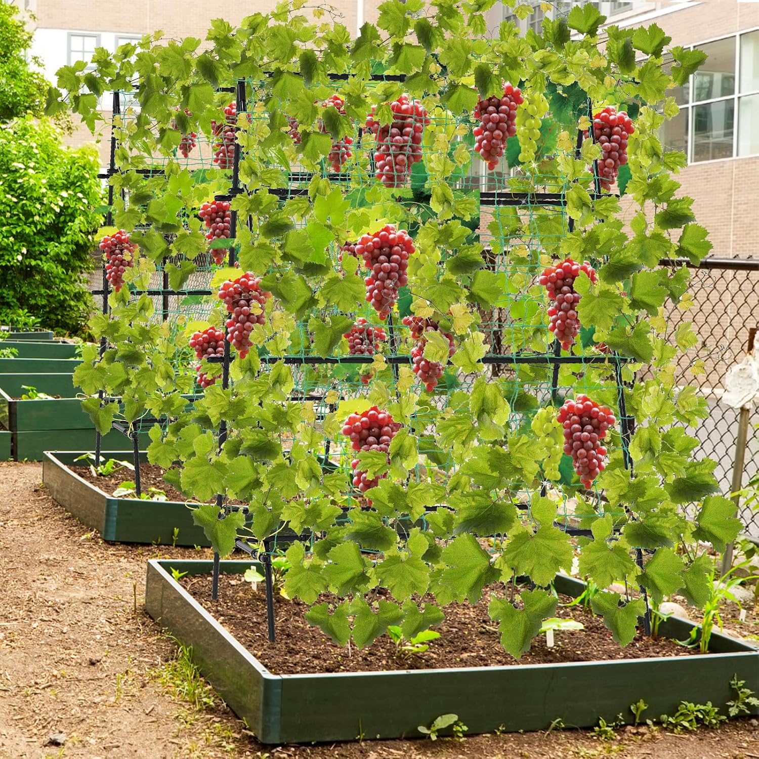 Giantex Cucumber Trellis, Trellis for Climbing Plants Outdoor, Garden Trellis w/Netting, PE-Coated Metal, Clips, Plant