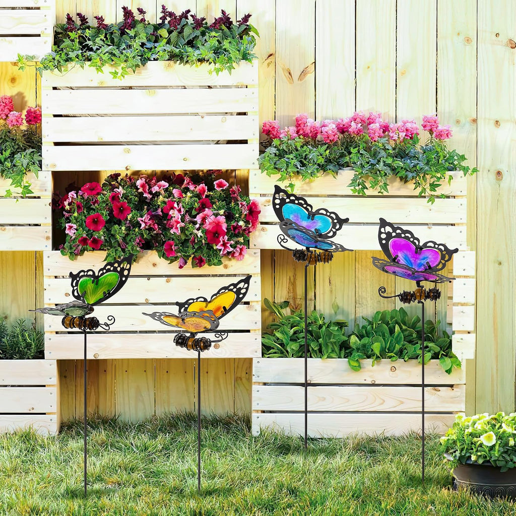 Butterfly Garden Stakes,Kit Made of Glass and Metal | Colorful Butterfly Garden Decorations Can Make the Garden Full of
