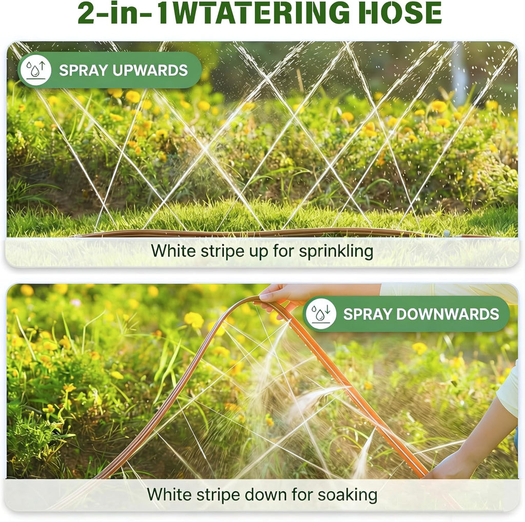 Sprinkler Hose with Holes 50 FT, Flat Sprinkler Soaker Hoses for Garden | 2-in-1 Sprinkler and Soaker Hose, Drip