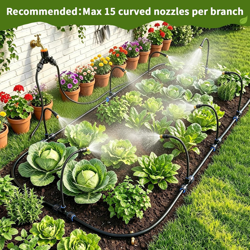 120FT Sprayer Irrigation System, Drip Irrigation Kit with 30 PCS 360° Adjustable Misting Copper Nozzles for Garden
