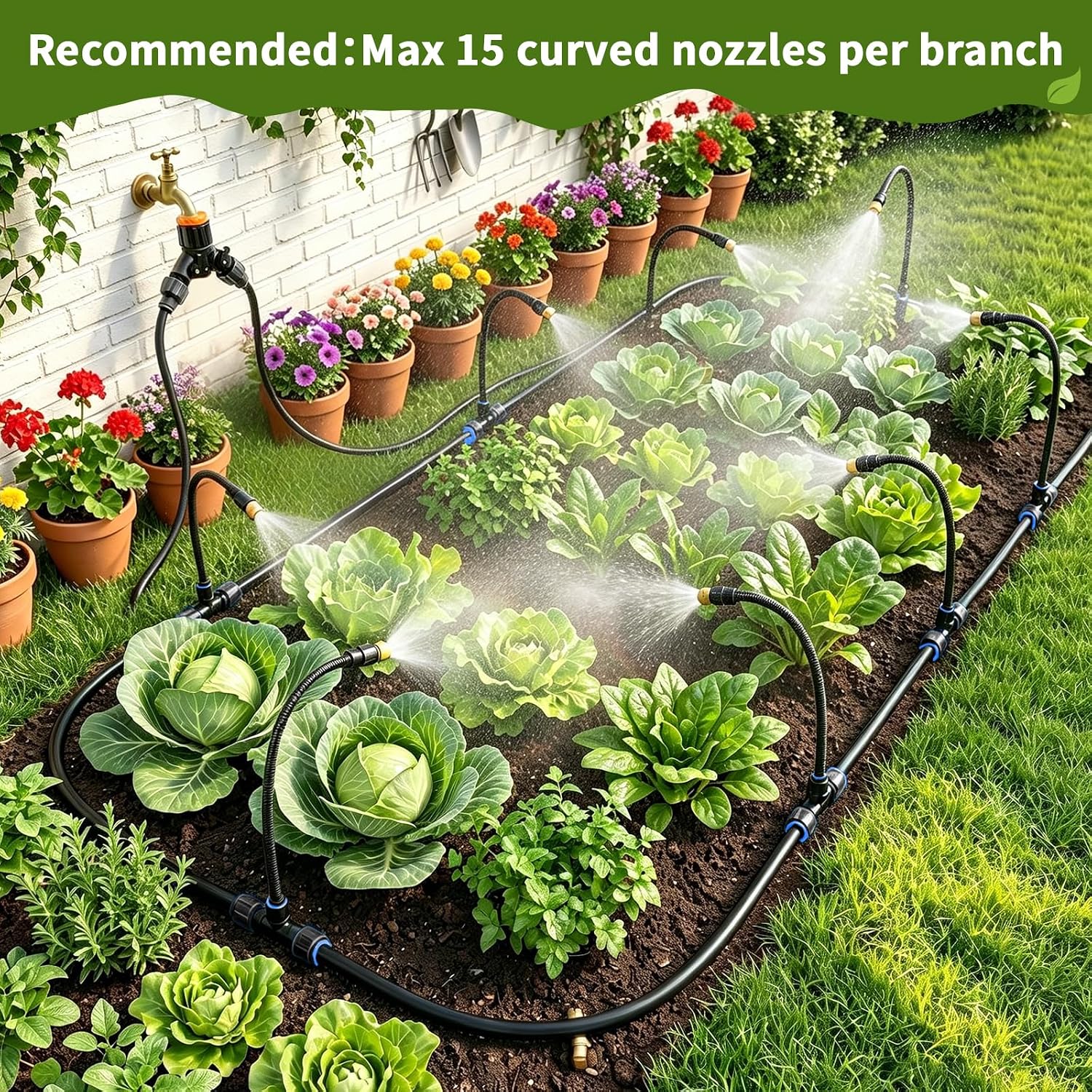 120FT Sprayer Irrigation System, Drip Irrigation Kit with 30 PCS 360° Adjustable Misting Copper Nozzles for Garden
