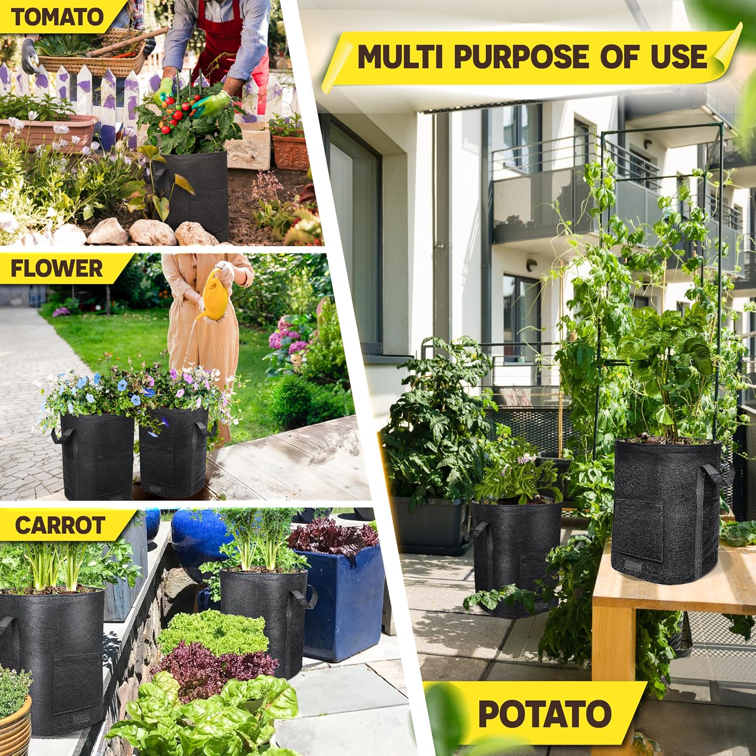 2PCS 20-Gallon Potato Grow Bag-Harvest & Visible Window Garden Planting Bag | Black Plant Grow Bag with Reinforced