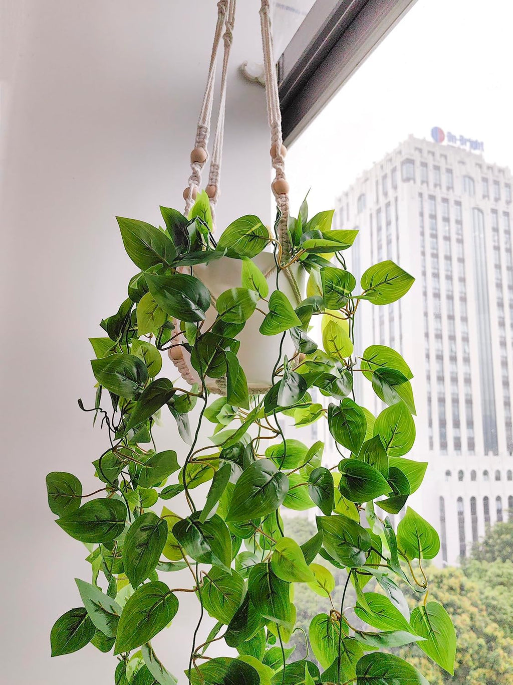 Comtelek 2 Packs Fake Hanging Plant with Pots for Home Decor Artificial Hanging Basket Plants Macrame Plant Hanger with