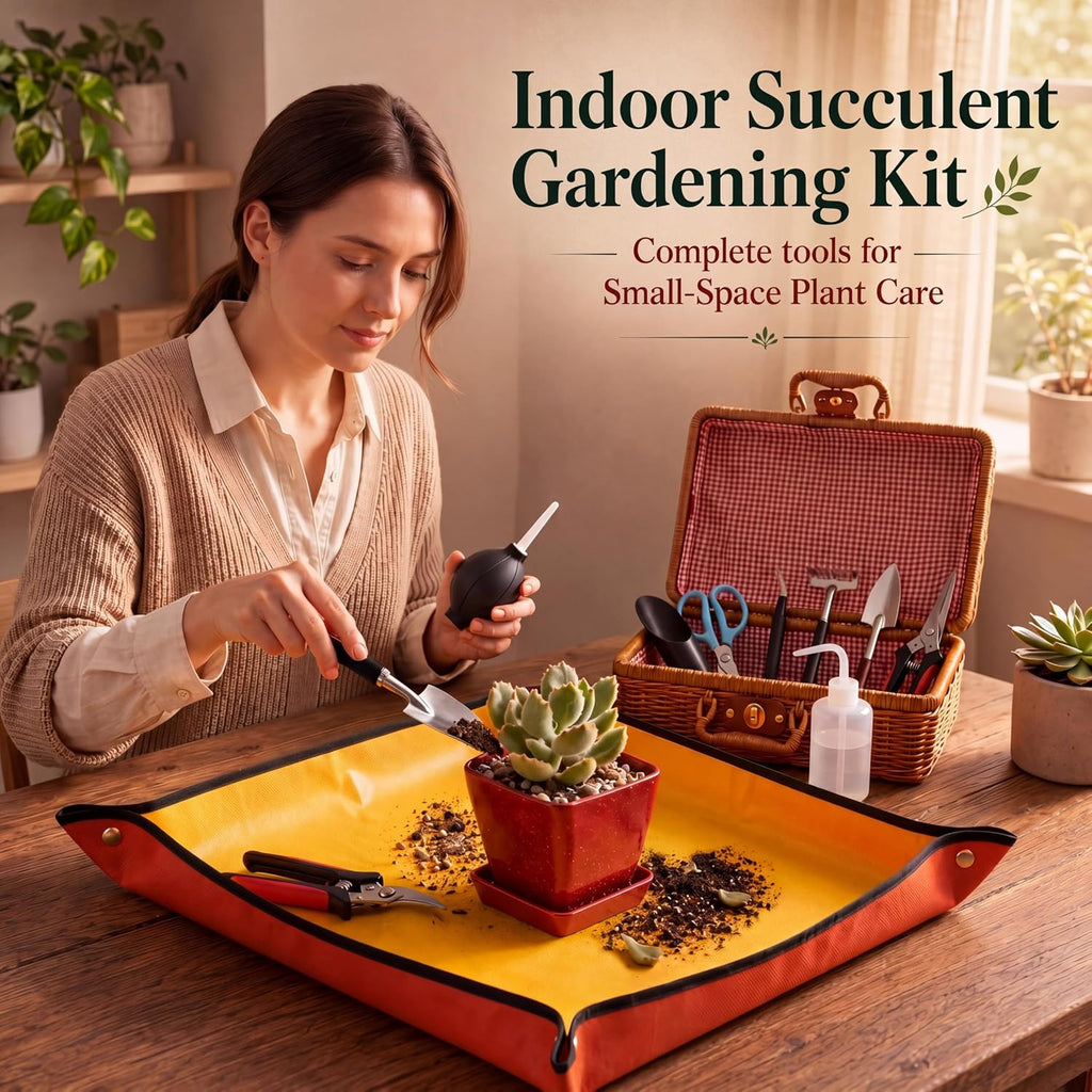 Repotting Mat and Planting Tools, Indoor Plants, Wicker Basket | All-in-one succulent repotting set, pruning shears