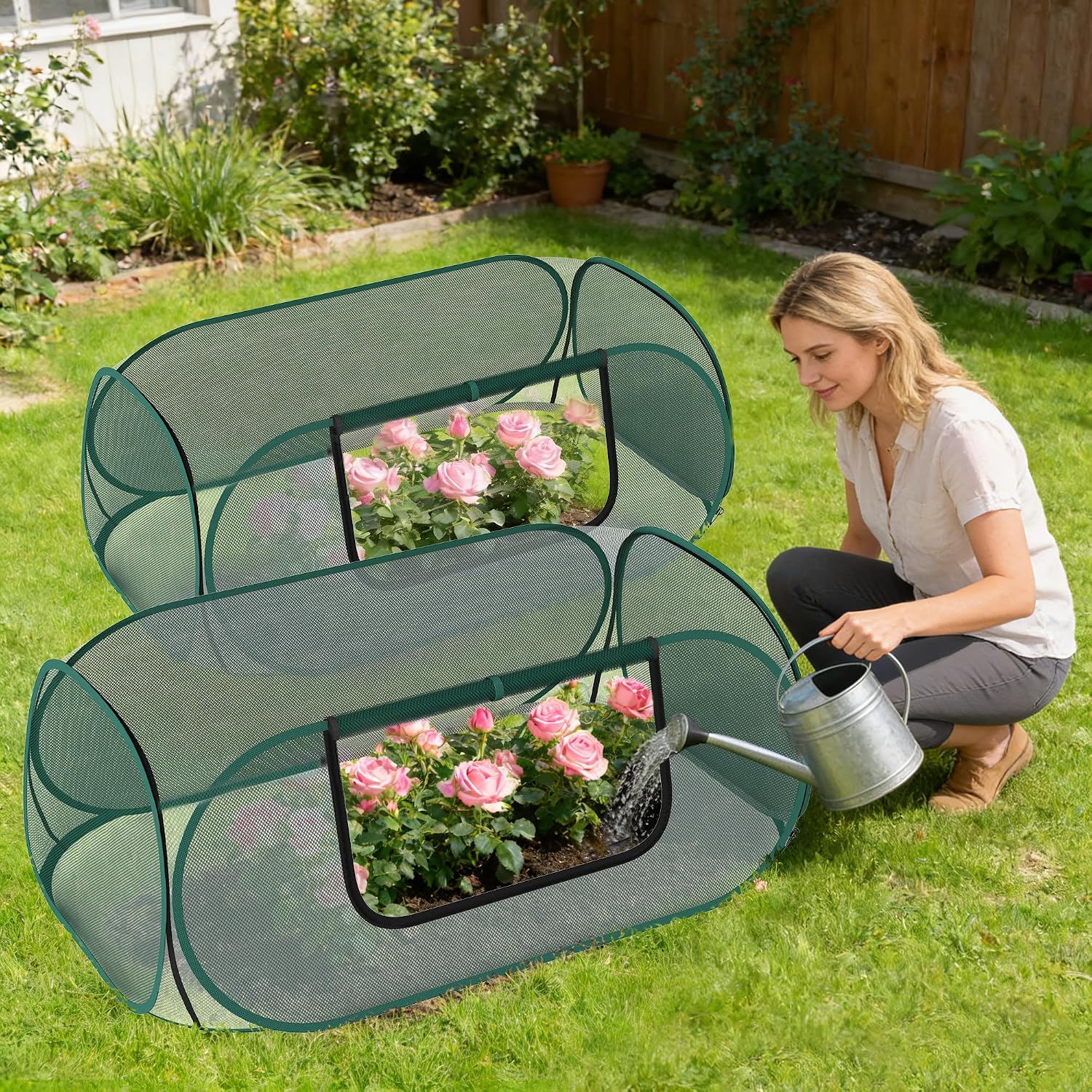 2-Pack Raised Garden Bed Covers, 45" x 22" x 17" Mesh Crop Cage, Pop-Up Plants Cover with 30% Shade Cloth for Seedlings