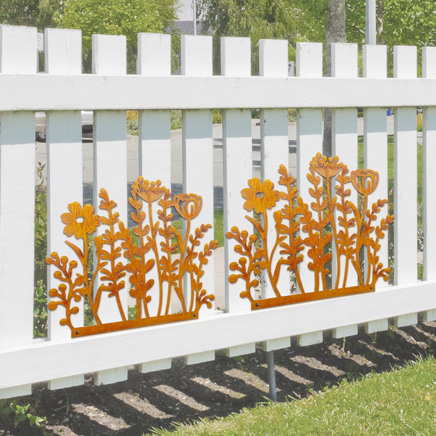 Decorative Wild Flowers Stakes Set of 2, Rusty Metal Flower for Outside | Metal Flowers Yard Art 29 x 14.0 inches