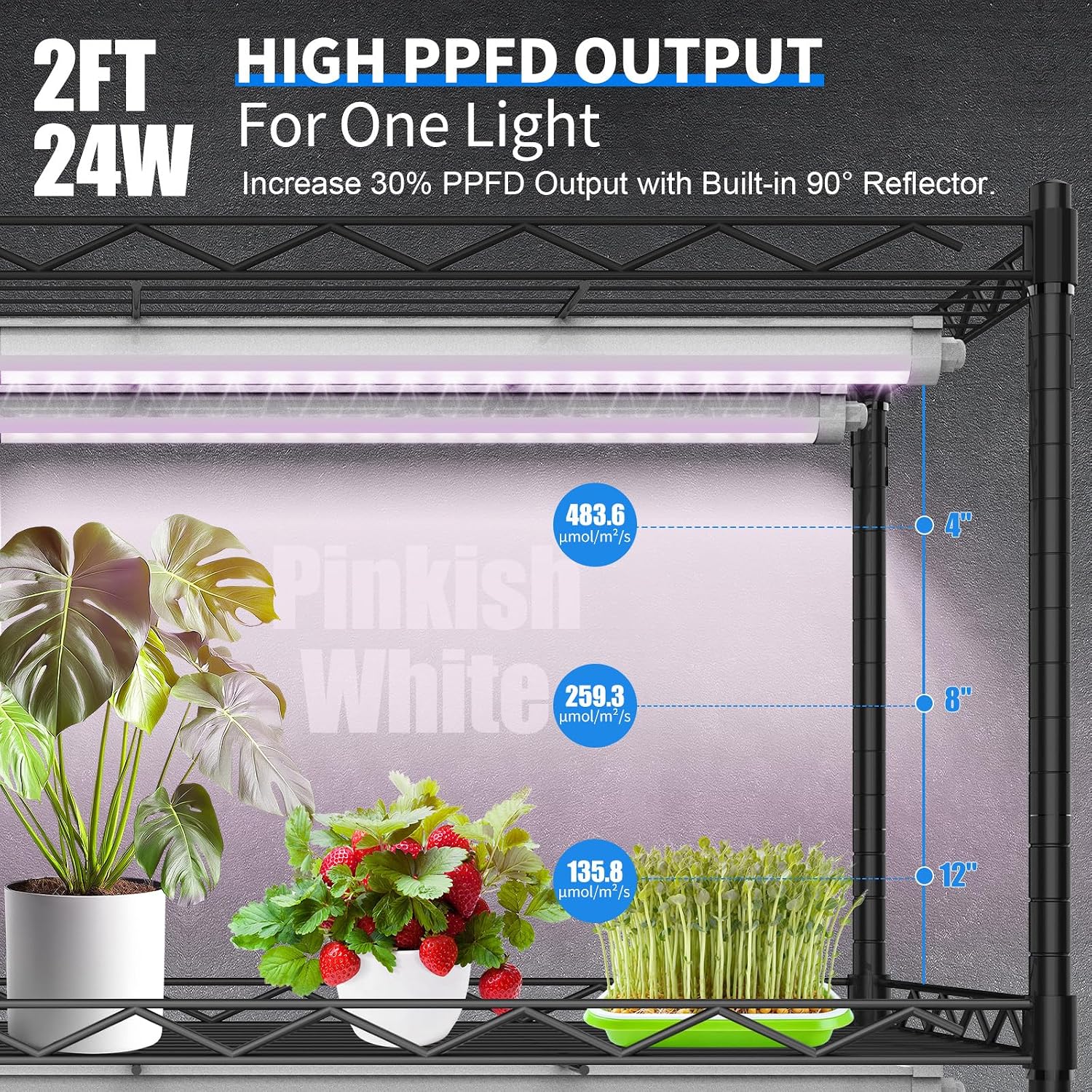 JESLED Waterproof T8 2FT Grow Lights, Full Spectrum Indoor Plant Light, 2P | 48W(2 X 24W)300W Equivalent, V-Shaped