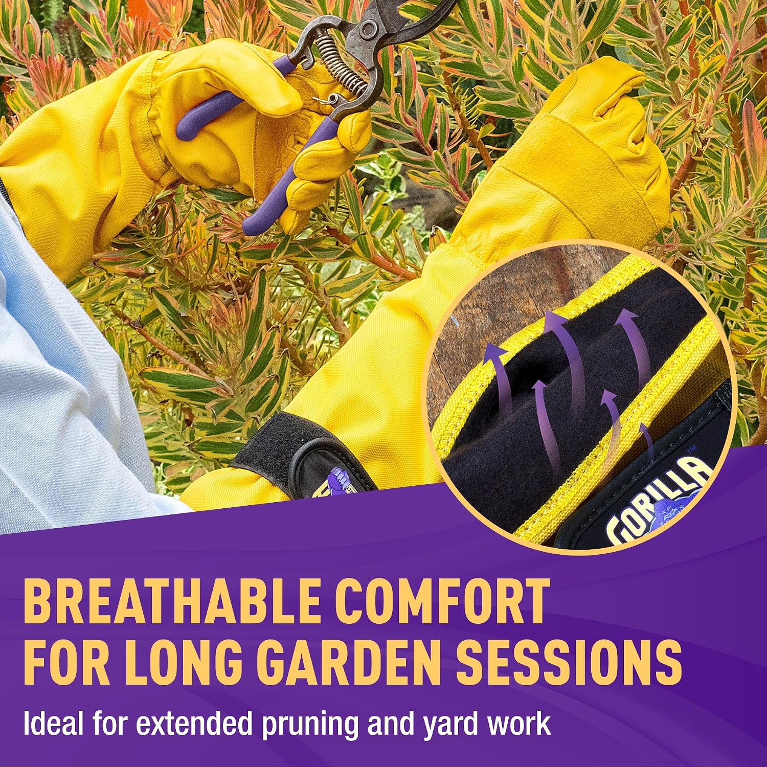 Gardening Gloves Lightweight Tough Heavy Duty Long Sleeve Leather Pruning Gloves with Adjustable Strap
