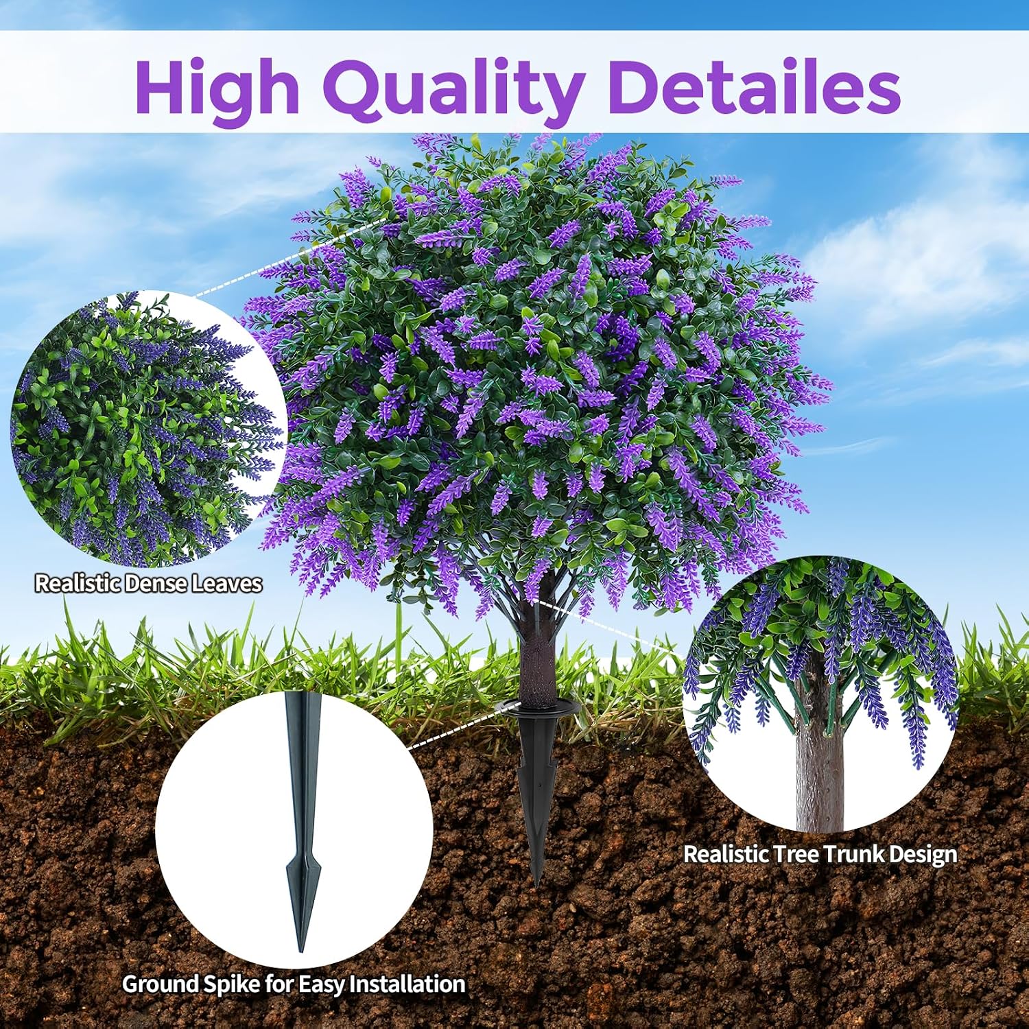 Artificial Lavender Boxwood Topiary Ball Trees Set of 2 Fake Shrubs Bushes | UV Resistant indoor outdoor faux evergreen