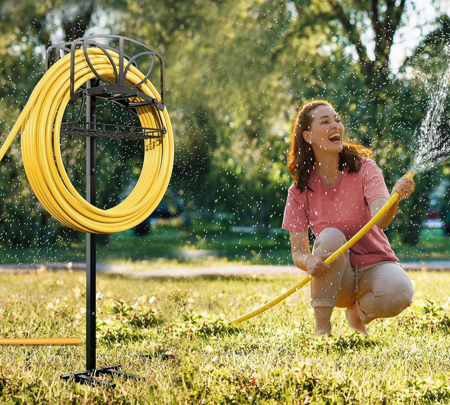 Fire Beauty Garden Hose Holder with Storage Basket,Heavy-Duty,80+ lb Capacity,Rust-Proof Stainless Steel,Organizes