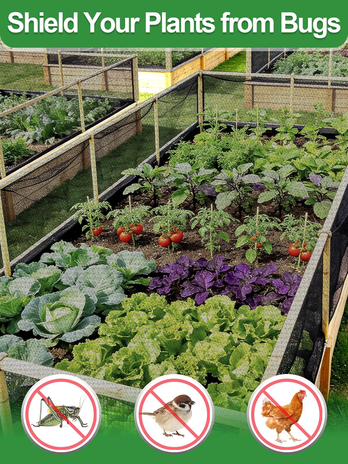 10x50ft PP Nanocomposite Garden Netting - Keep Bugs Out, Mosquito Net for Patio, Bird Barrier Mesh Screen for Balconies