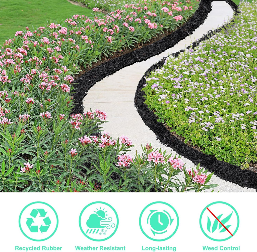 4 Rolls 10FT Rubber Mulch Roll, Black Landscaping Mat for Weed Control | Cuttable Recycled Rubber Border Edging