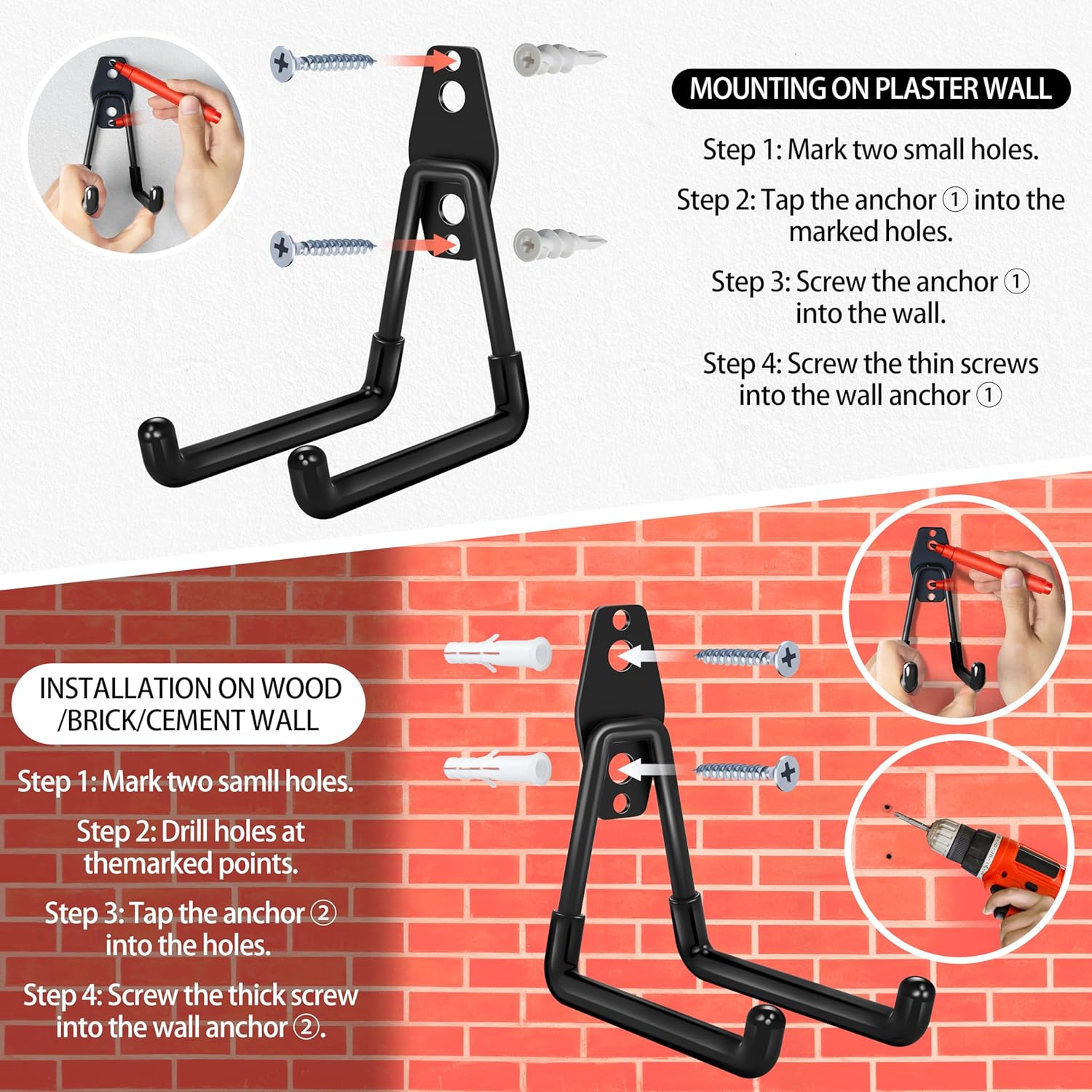 18 Pack Garage Hooks Heavy Duty - Anti-Slip Coating | Garage Storage Hooks for Hanging Bike，Ladder，Garden Tools，Hose