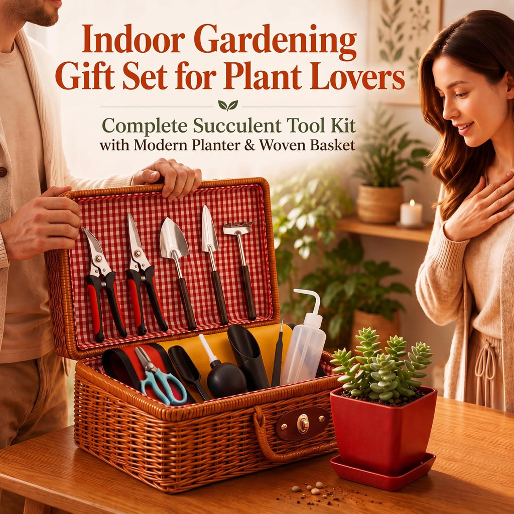 Repotting Mat and Planting Tools, Indoor Plants, Wicker Basket | All-in-one succulent repotting set, pruning shears