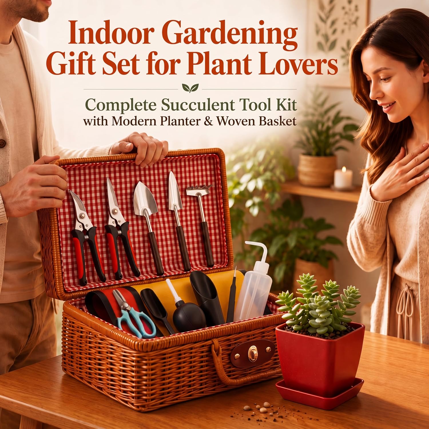 Repotting Mat and Planting Tools, Indoor Plants, Wicker Basket | All-in-one succulent repotting set, pruning shears