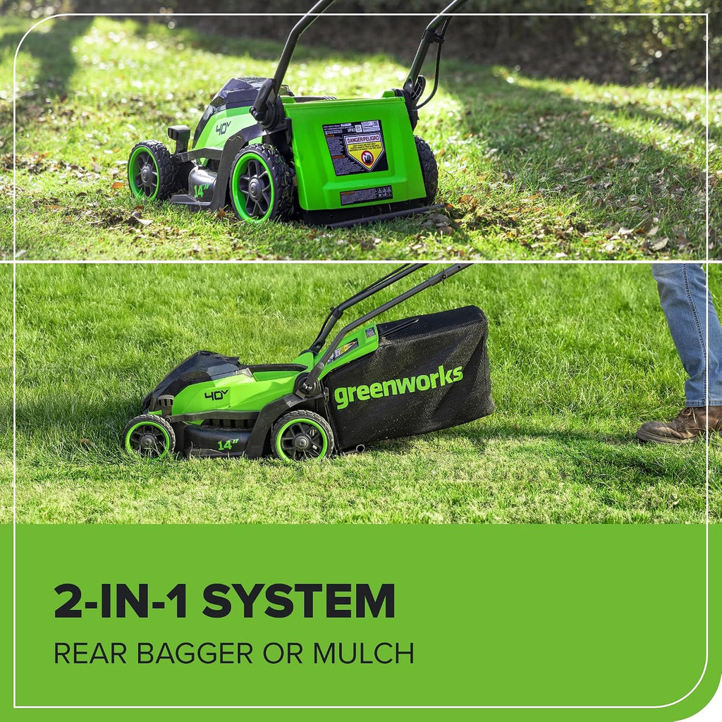 Greenworks 40V 14 in Push Lawn Mower, 4.0 Ah Battery and Charger