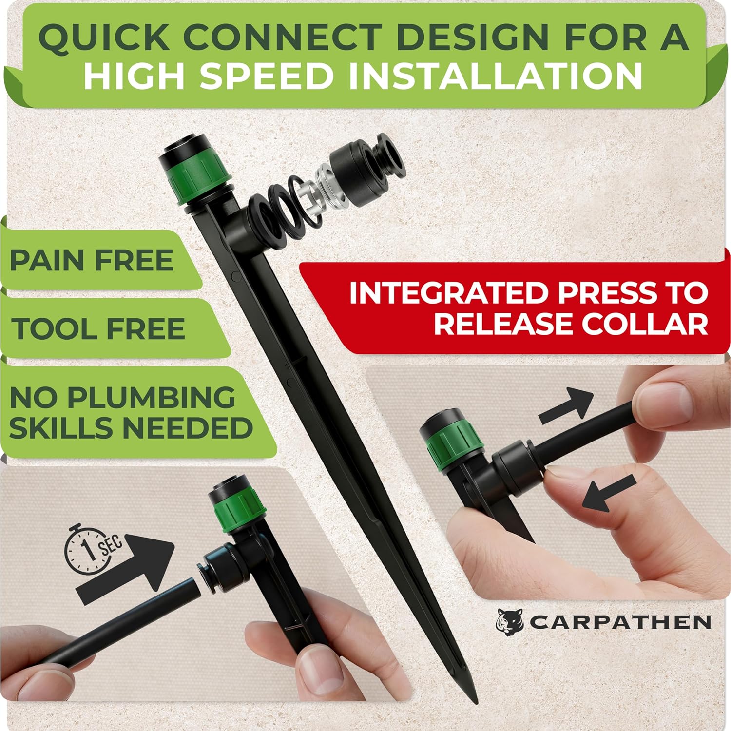 Quick Connect Drip Irrigation System Kit with Sprinkler, 100 feet | For Garden, Yard, Raised Beds, Plants, Lawn, with