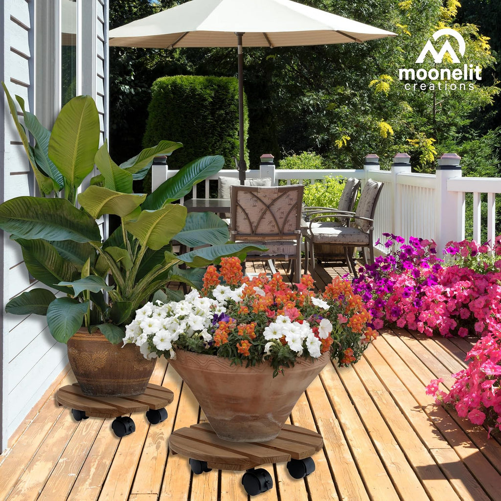 Fir Wood 12" Plant Caddy, 2 Pack, with Heavy Duty Wheels, 110 Lbs Capacity Dolly with 360-Degree Lockable Wheels for