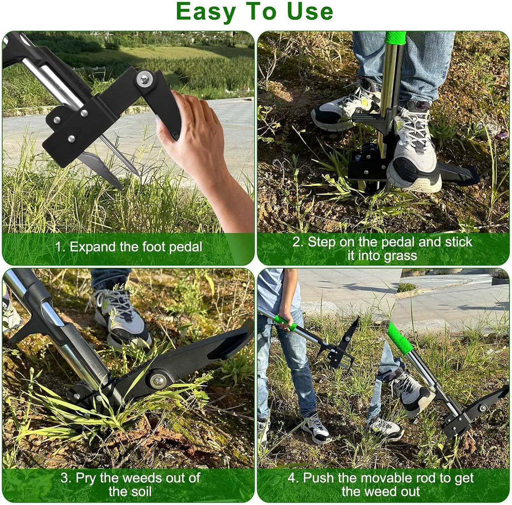 Weed Puller Tool, Stand Up 38.97in Heavy Duty Long Handle Garden Weeding Tool with 4 Claws Gardening Uprooting Manual
