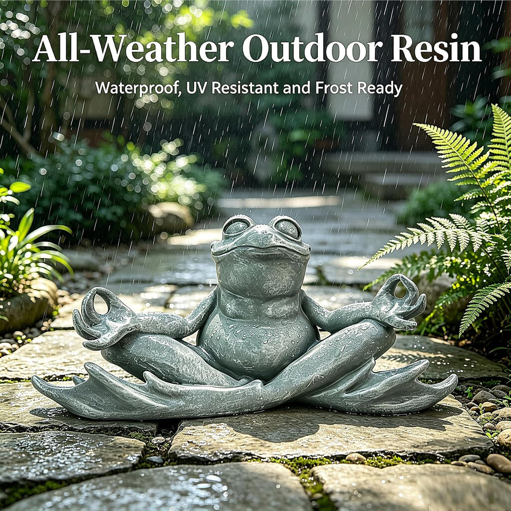 Teaeeno Meditating Yoga Frog Garden Statue, Zen Meditation Frog Figurine with Stone Finish, 13" Resin Outdoor Sculpture