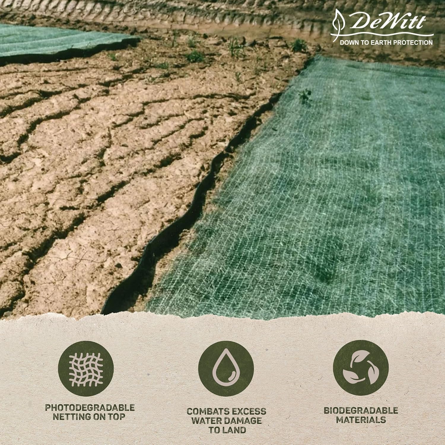 Dewitt Single Net Excelsior Soil Erosion Control Blanket Roll, 4 x 112.5 Feet, Green - Aspen Wood Fiber Mat with