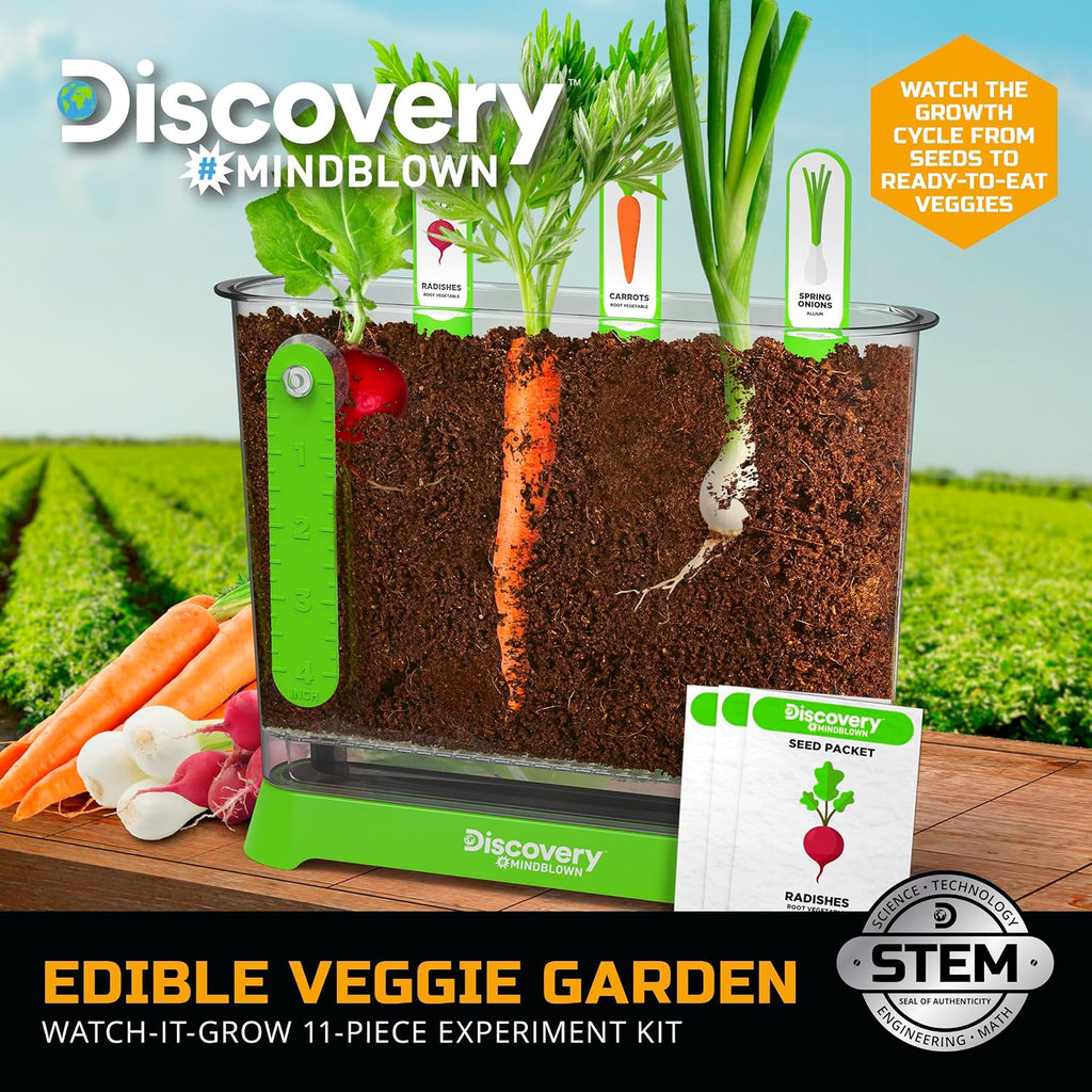 Discovery™ Edible Veggie Garden Watch-It-Grow Kit – DIY STEM Activity for Kids | Grow Carrots, Radishes & Onions