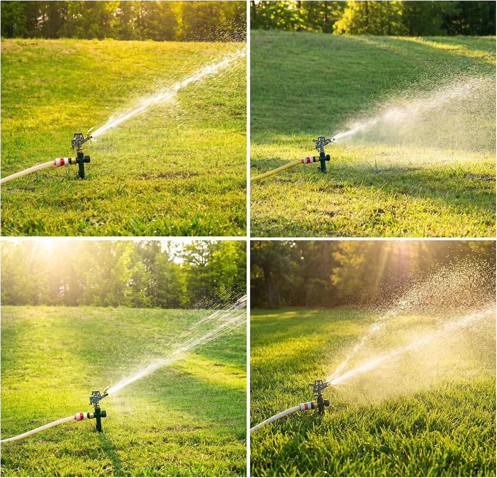 BIGWAVE 2 Packs Spike Sprinklers for Yard, 360 Degree Adjustable Impact Sprinkler on Metal Step Spike Base, Zinc Alloy
