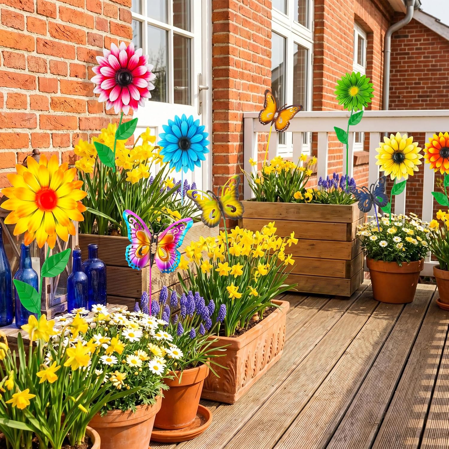 Chumia 10 Pack Decorative Garden Metal Flowers for Outside 3D Garden Flowers Stakes Art Outdoor Yard Decor for Lawn