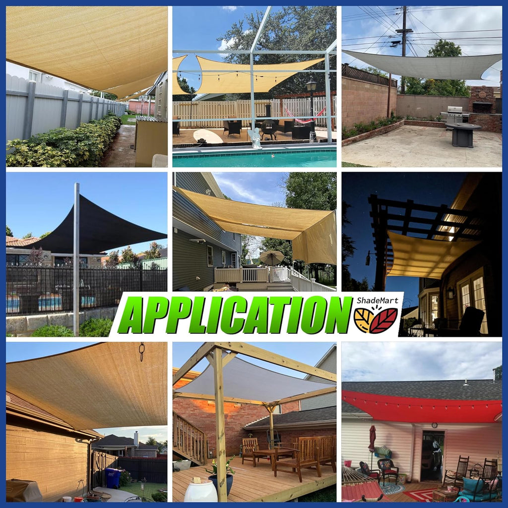 16' x 16' Beige Sun Shade Sail UPF50 Square Canopy Fabric Cloth Screen, Water and Air Permeable & UV Resistant, Heavy