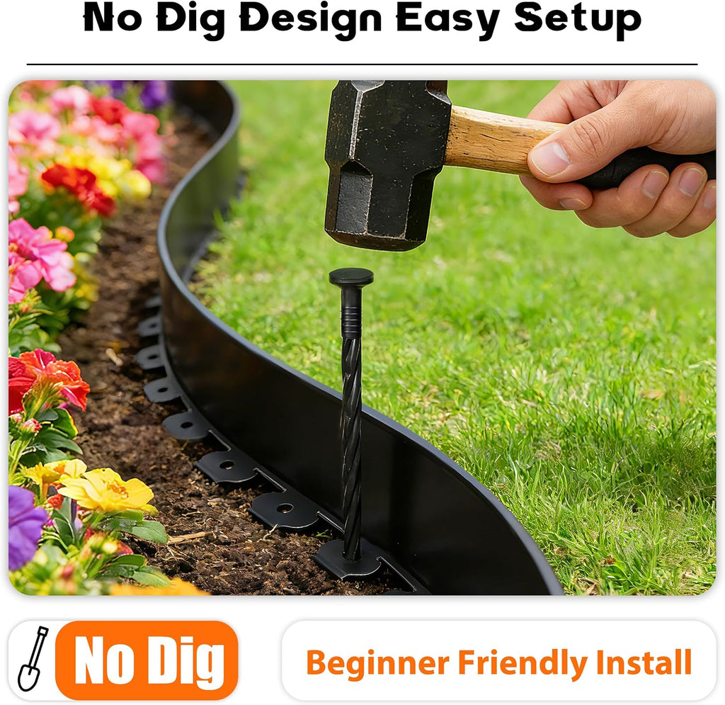 Landscape Edging 4 Inch Tall No Dig Garden Edging Border 60FT with 60 Metal Stakes,Lawn Edging for Yard, Flower Bed and